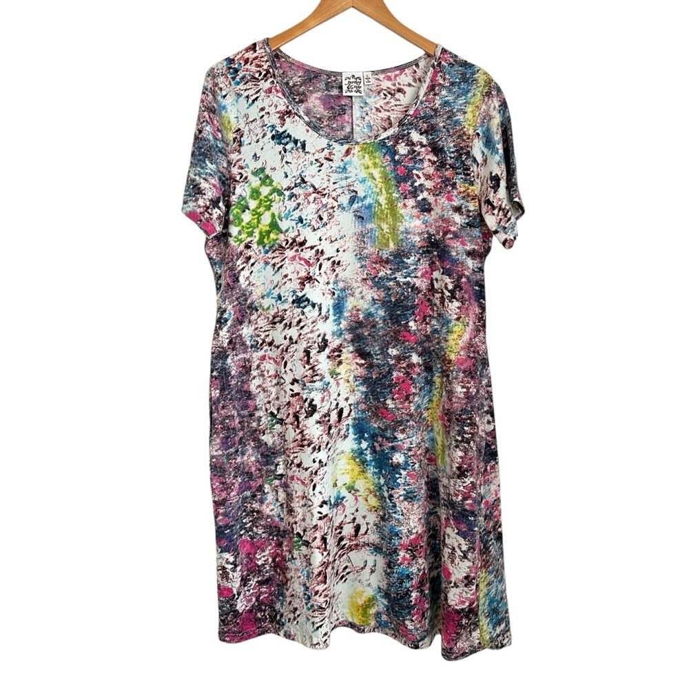 Parsley Sage Abstract Print Shift Shirt Dress Sz Large Short Sleeve Pockets